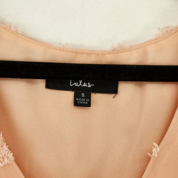 Lulus Blush Pink French Dot Blouse Short Sleeve Chiffon Office Women's S - Picture 5 of 7